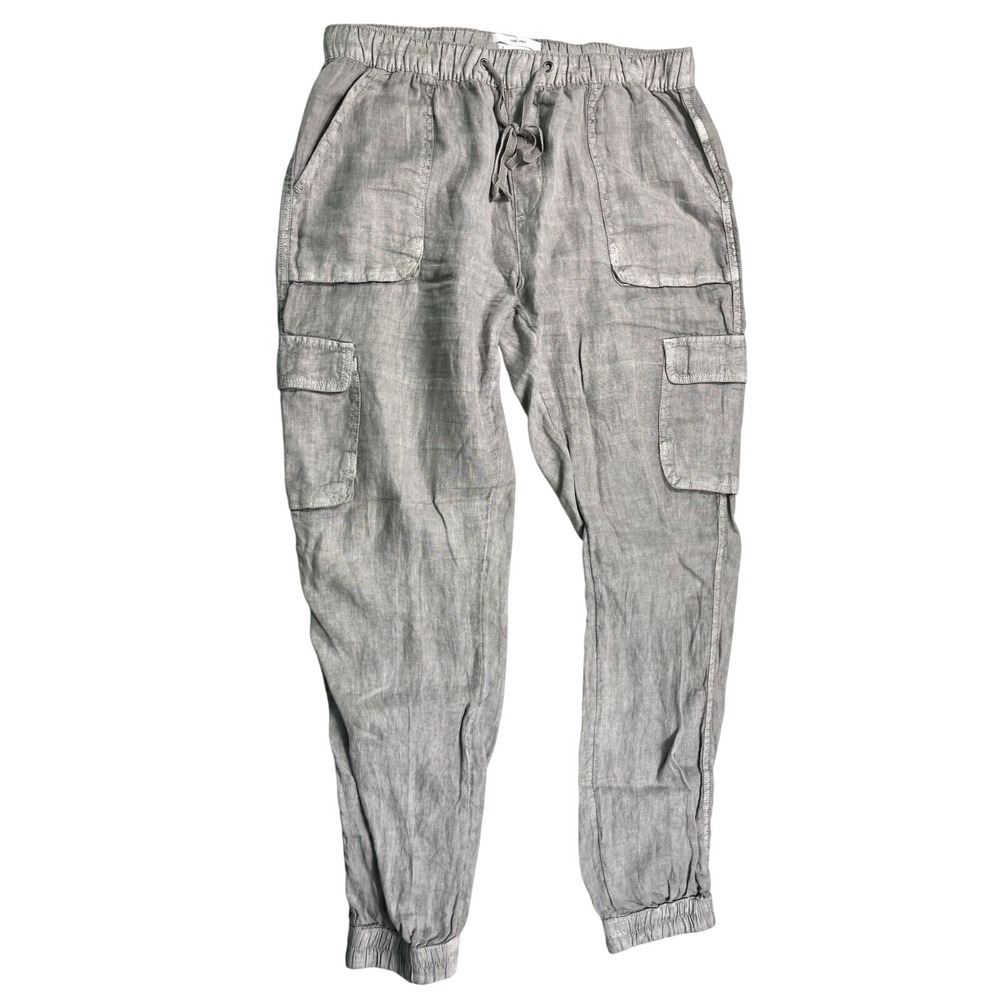 Nicole‎ Miller Medium 100% Linen Cargo Jogger Pants Taupe Drawstring